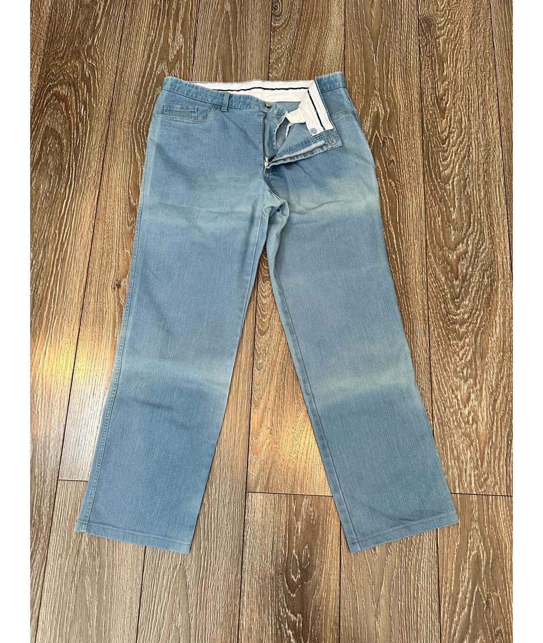 BRIONI Голубые хлопко-полиэстеровые прямые джинсы, фото 9