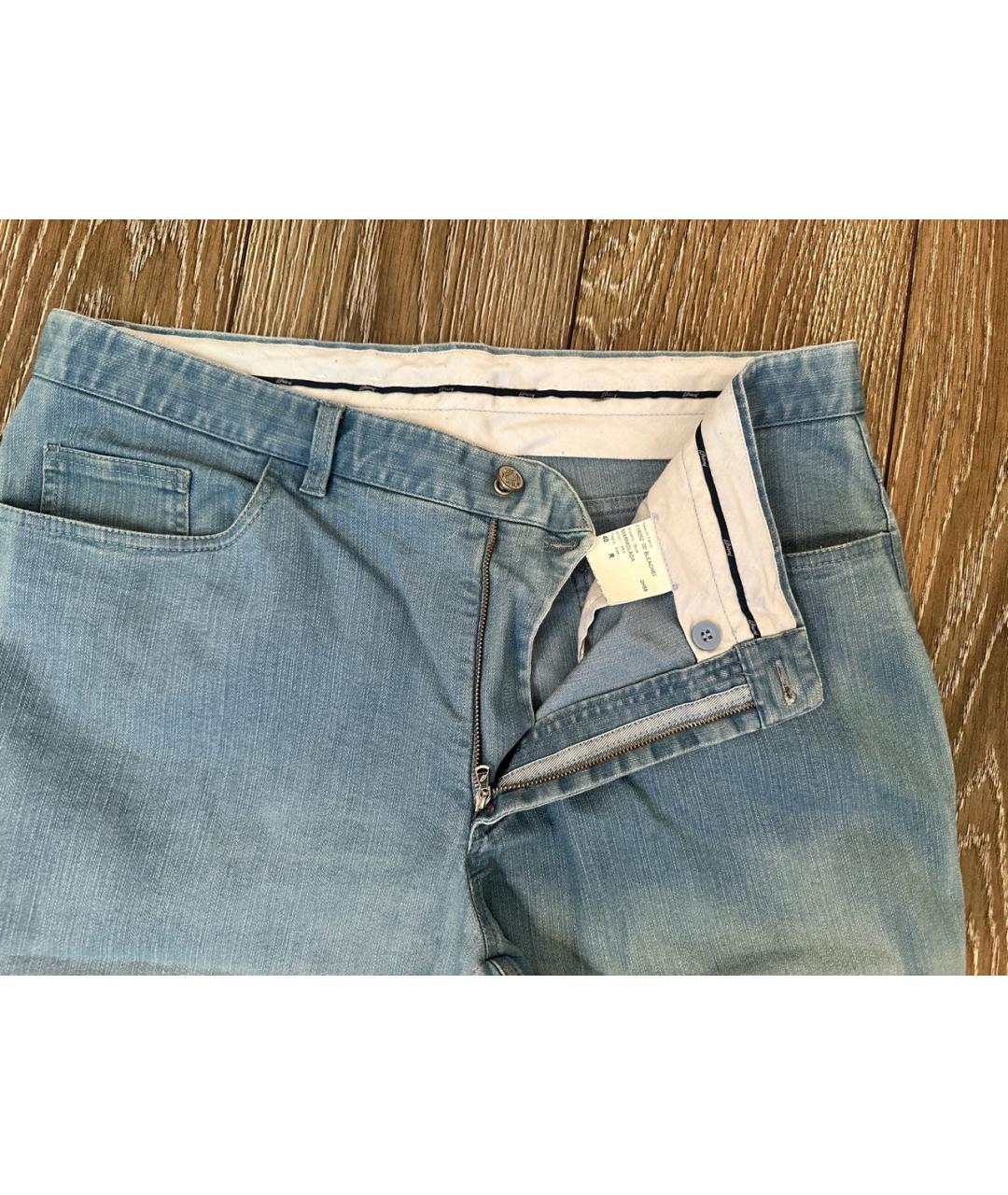 BRIONI Голубые хлопко-полиэстеровые прямые джинсы, фото 3