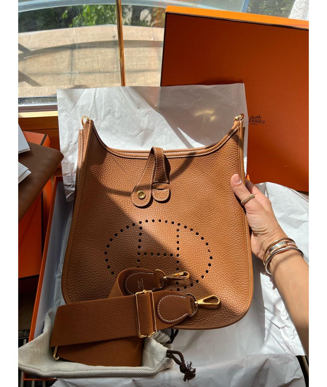 HERMES Коричневая кожаная сумка через плечо, фото 4