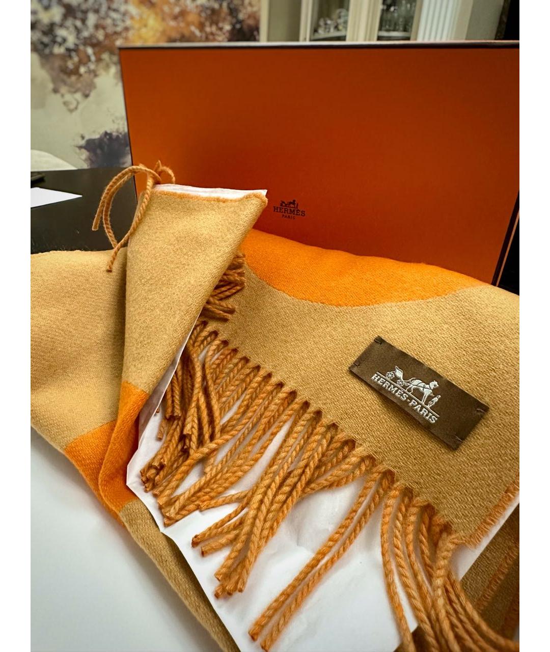 HERMES Бежевый кашемировый шарф, фото 2