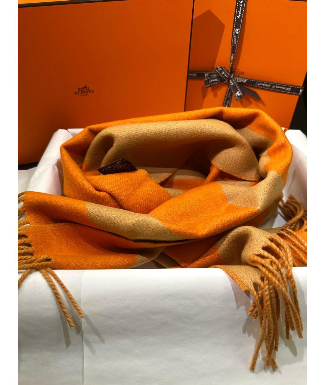 HERMES Бежевый кашемировый шарф, фото 3