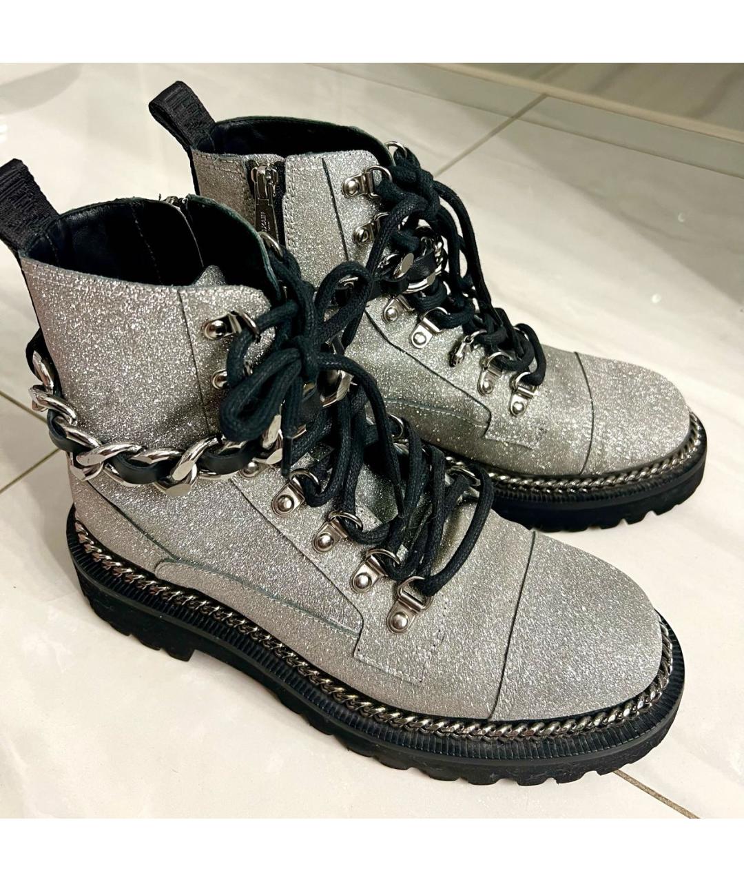 BALMAIN Серебряные кожаные ботинки, фото 4