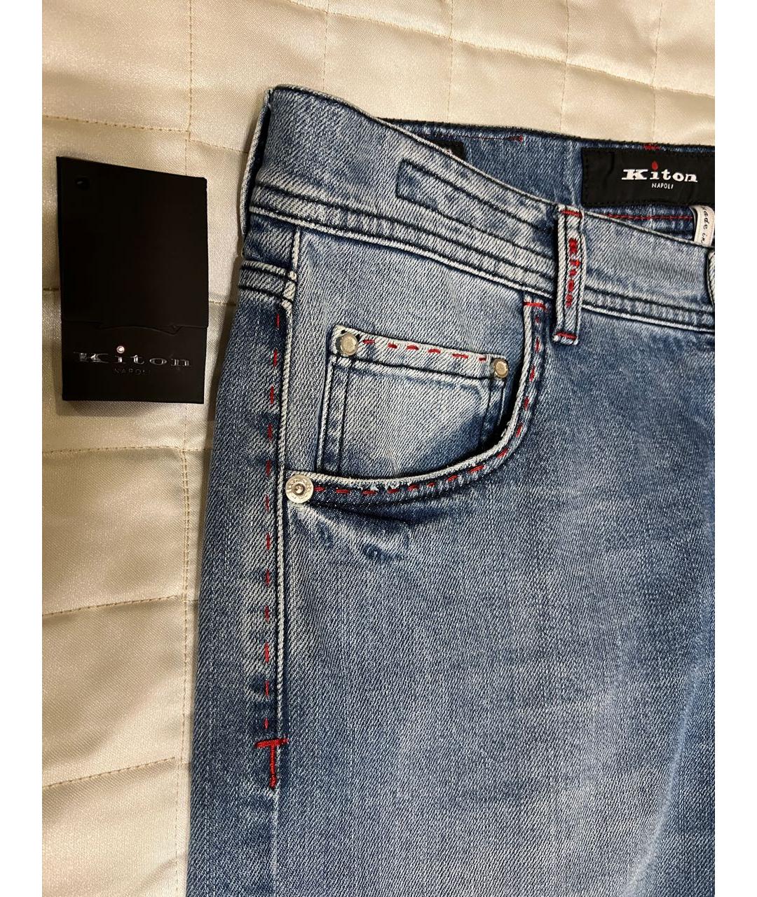 KITON Синие хлопковые прямые джинсы, фото 8