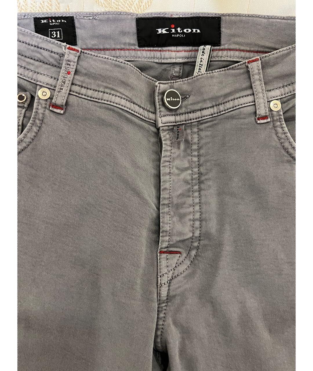 KITON Серые хлопковые прямые джинсы, фото 3