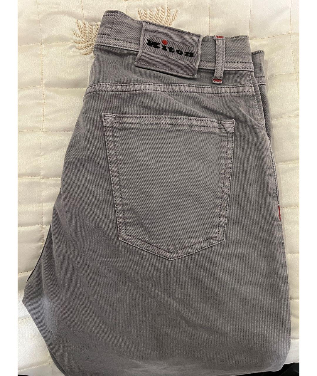 KITON Серые хлопковые прямые джинсы, фото 2