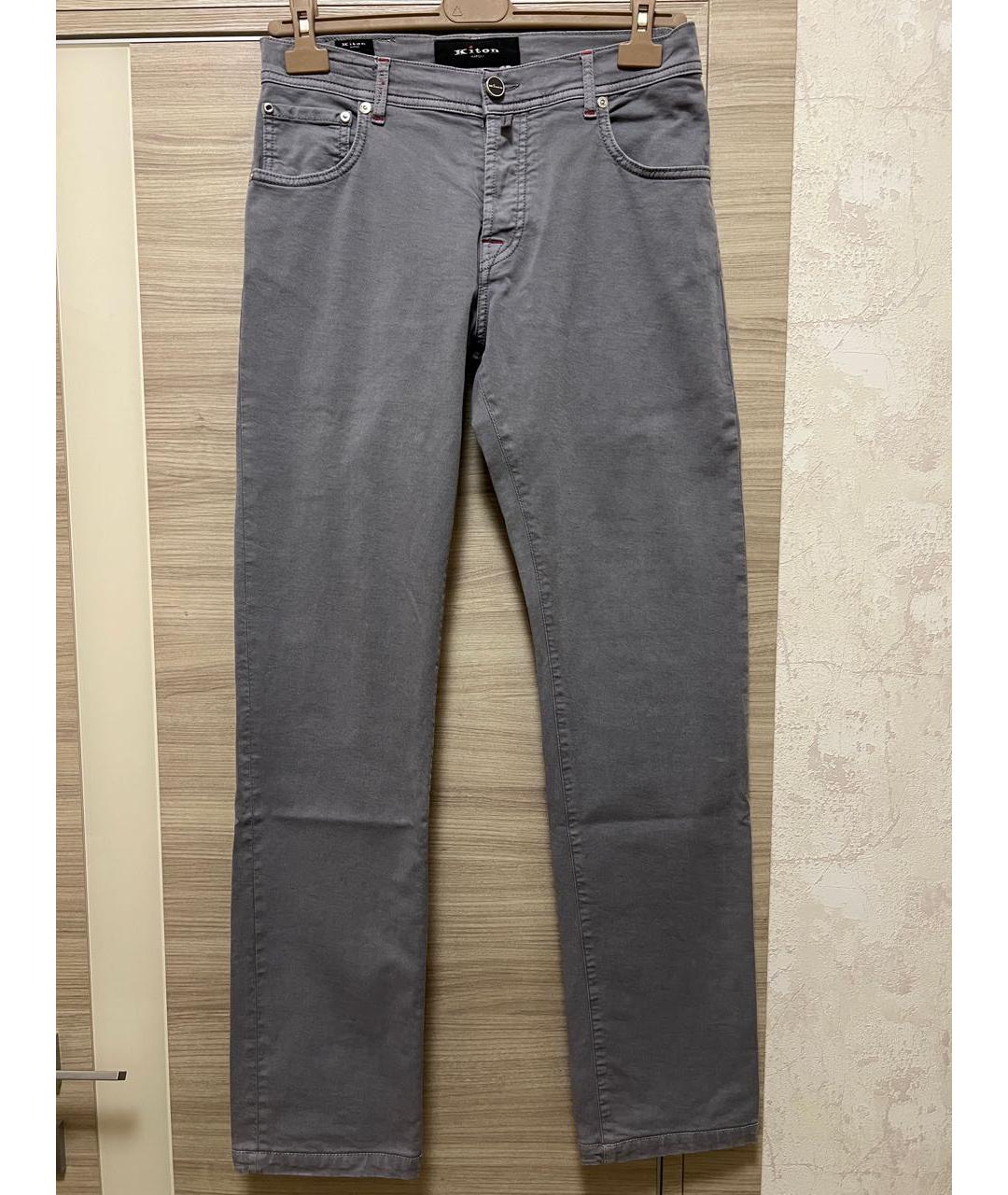 KITON Серые хлопковые прямые джинсы, фото 8