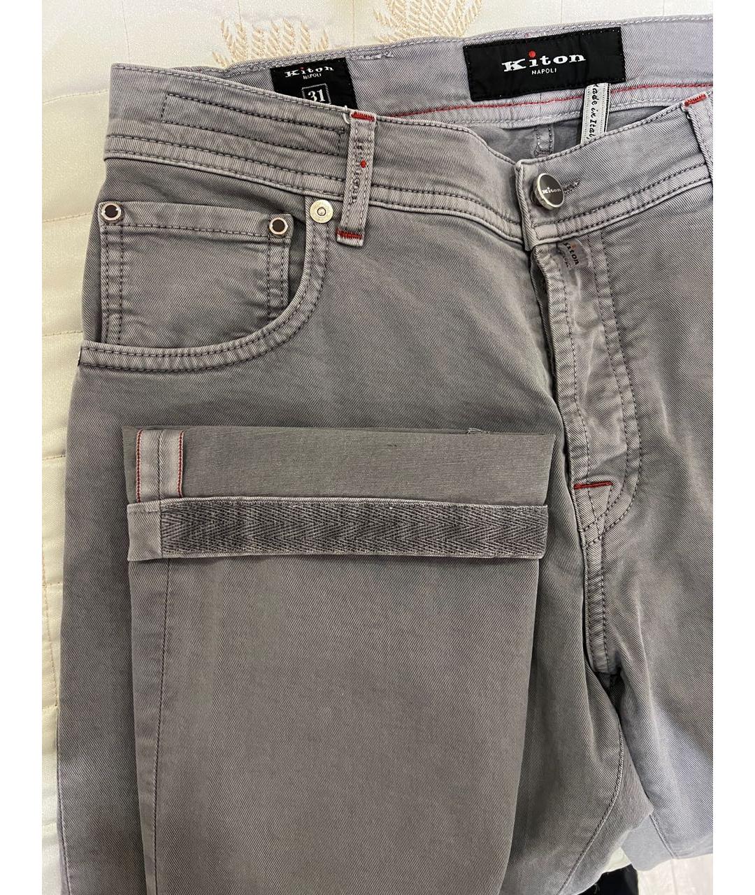 KITON Серые хлопковые прямые джинсы, фото 4