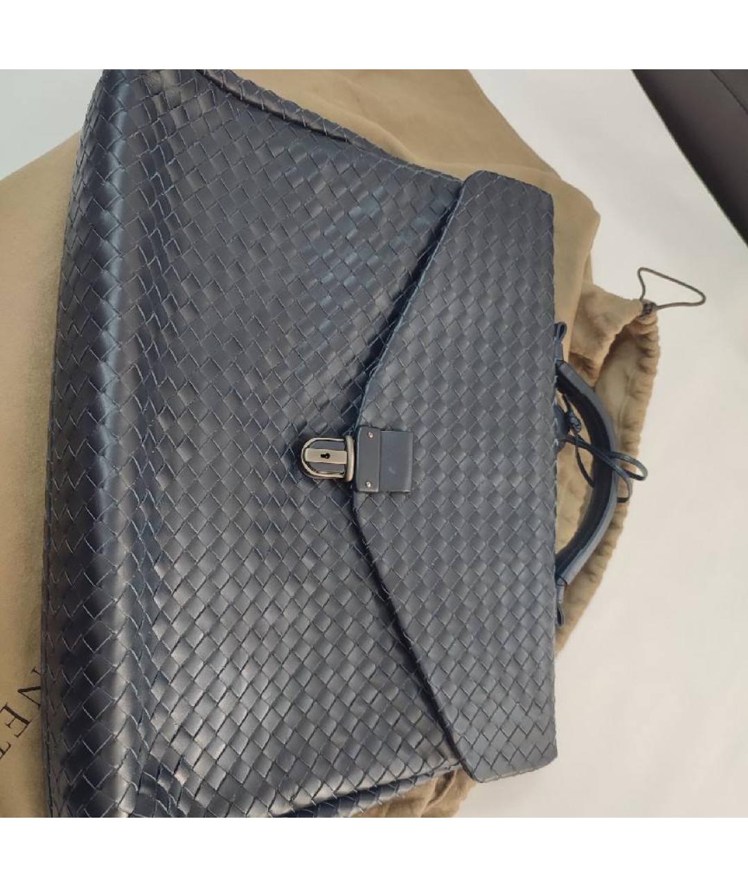 BOTTEGA VENETA Темно-синий кожаный портфель, фото 9
