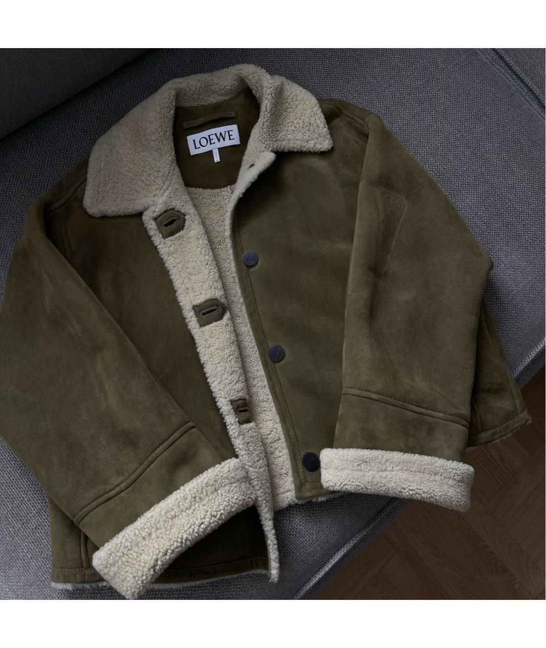 LOEWE Хаки замшевая дубленка, фото 2