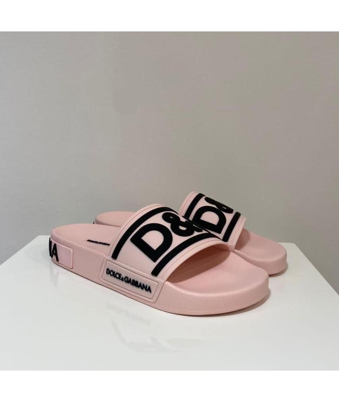 DOLCE&GABBANA Розовые кожаные шлепанцы, фото 3