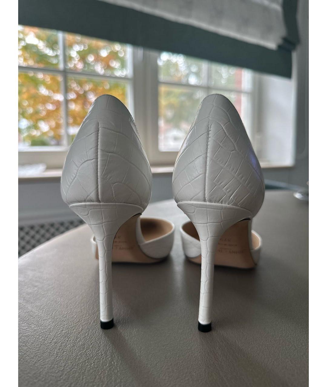 JIMMY CHOO Белые кожаные свадебные туфли на высоком каблуке, фото 4
