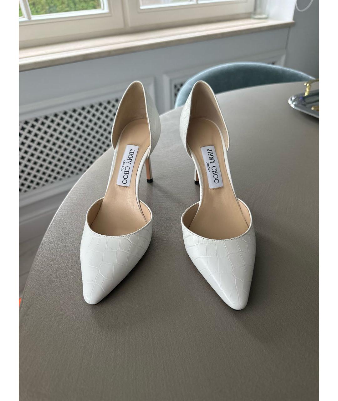 JIMMY CHOO Белые кожаные свадебные туфли на высоком каблуке, фото 2