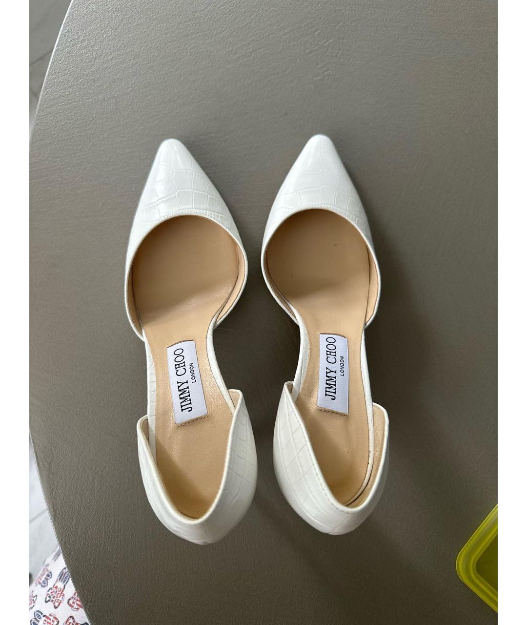 JIMMY CHOO Белые кожаные свадебные туфли на высоком каблуке, фото 3