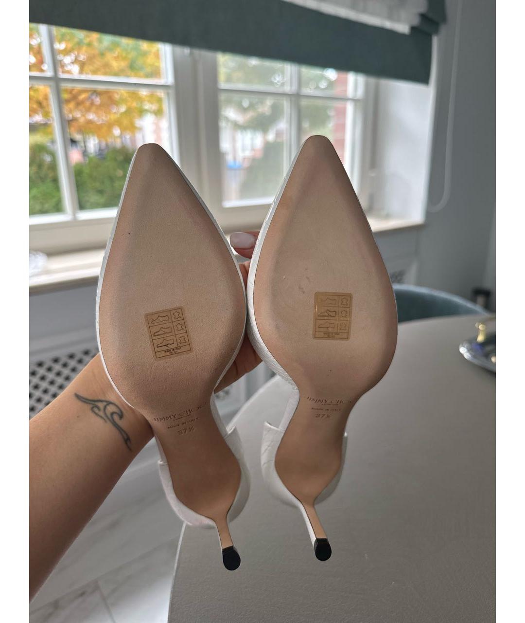 JIMMY CHOO Белые кожаные свадебные туфли на высоком каблуке, фото 5