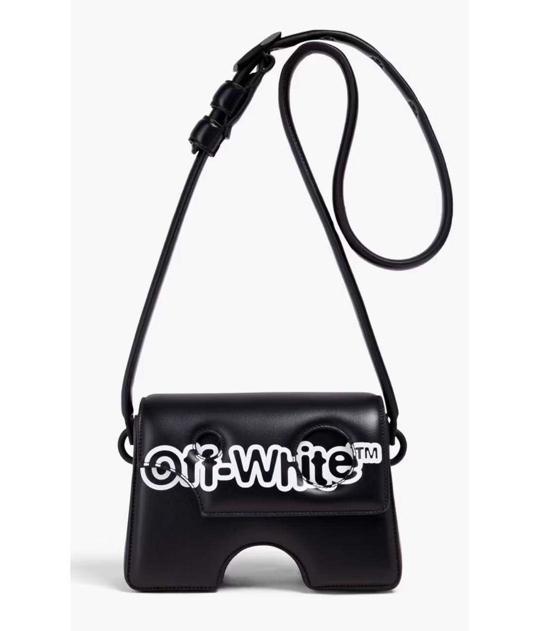 OFF-WHITE Черная кожаная сумка с короткими ручками, фото 6