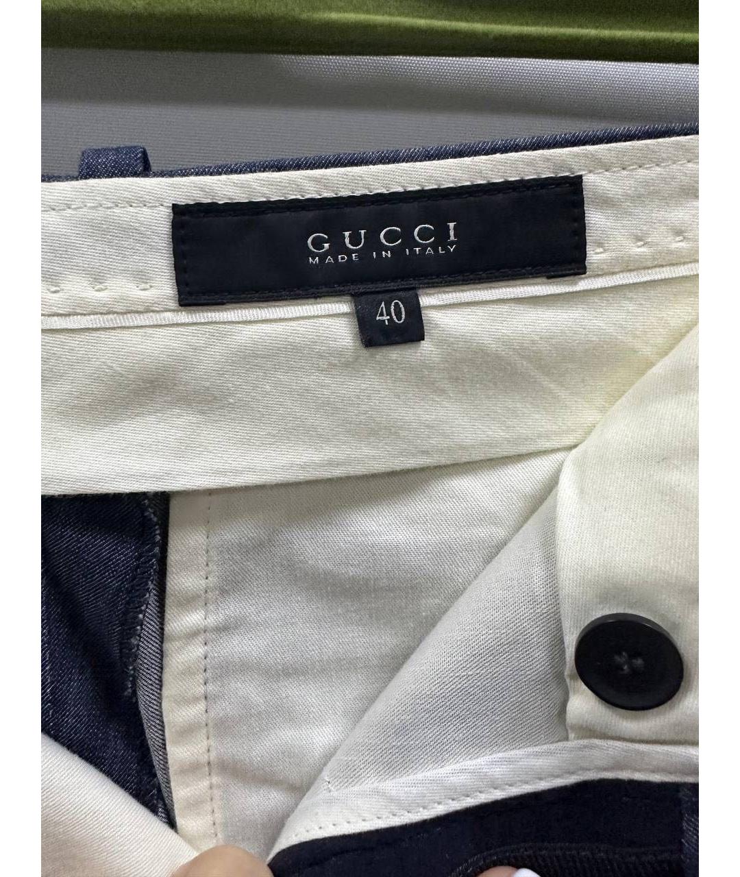 GUCCI Синие хлопковые прямые брюки, фото 3