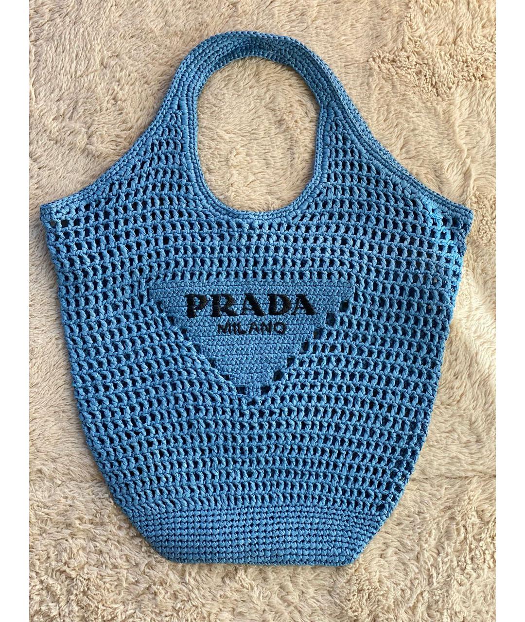 PRADA Голубая пелетеная пляжная сумка, фото 4