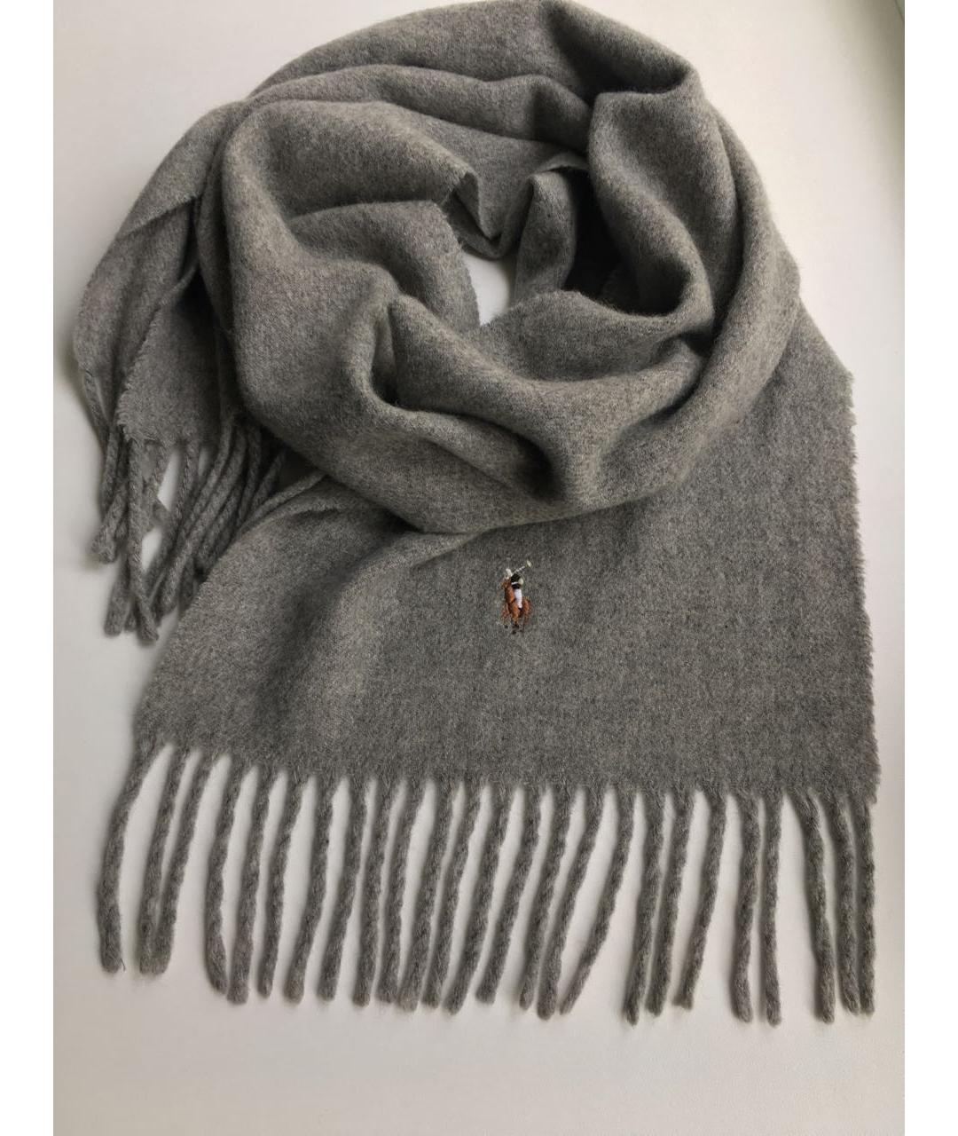 POLO RALPH LAUREN Серый шерстяной шарф, фото 4
