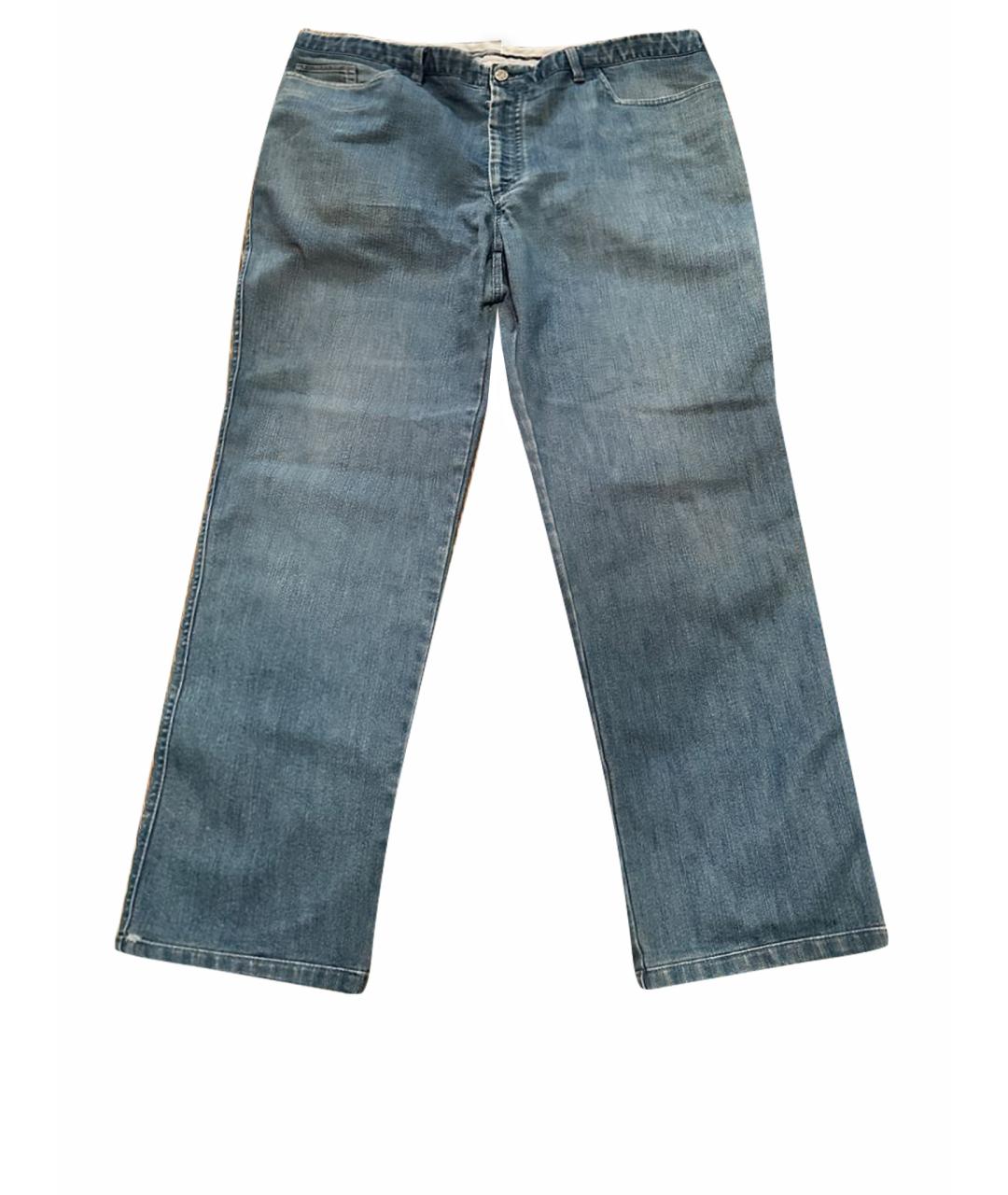 BRIONI Голубые хлопко-полиэстеровые прямые джинсы, фото 1