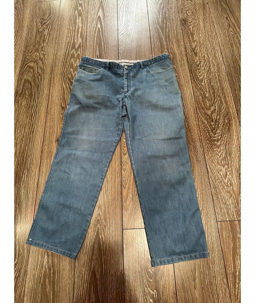 BRIONI Голубые хлопко-полиэстеровые прямые джинсы, фото 8