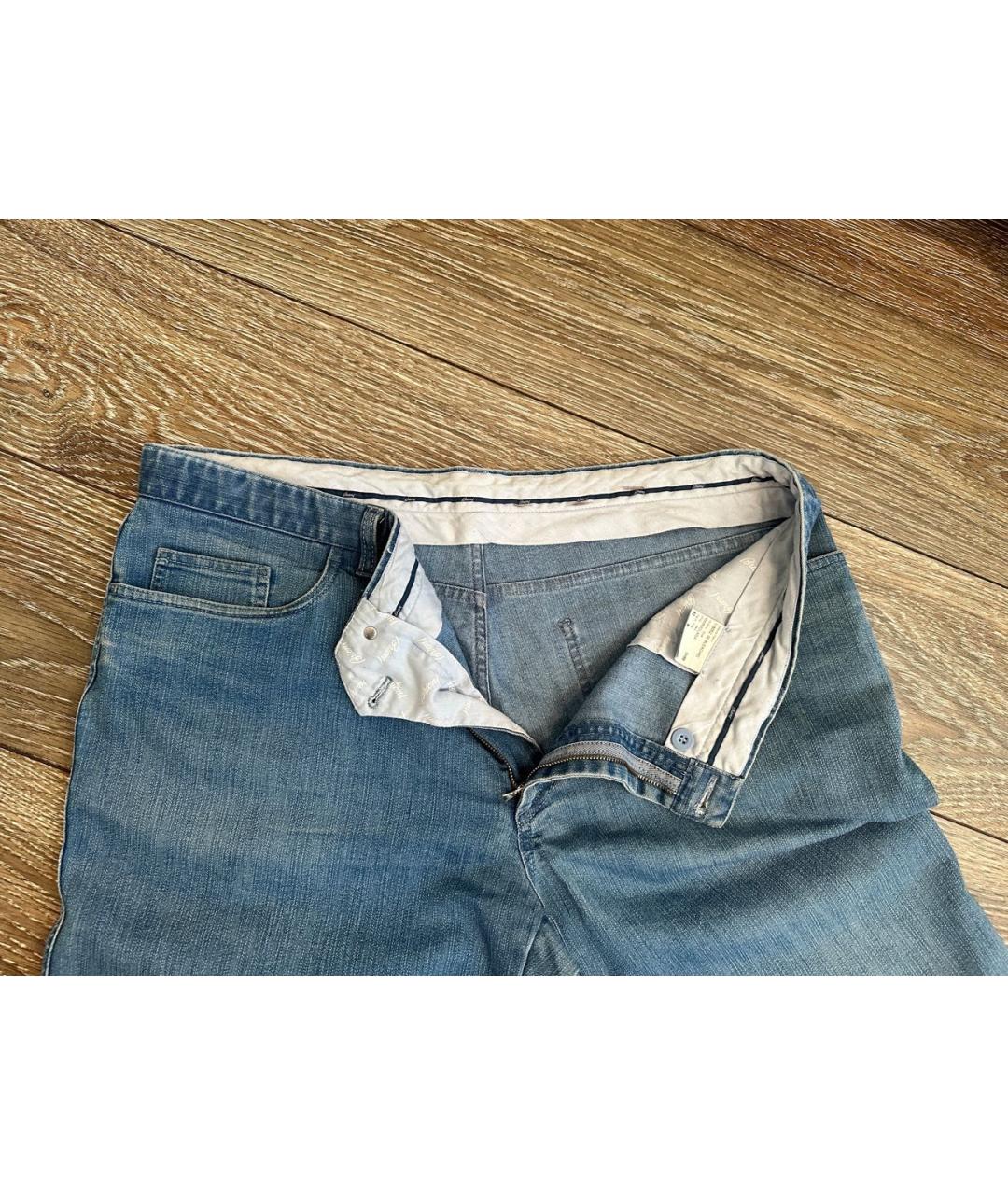 BRIONI Голубые хлопко-полиэстеровые прямые джинсы, фото 3