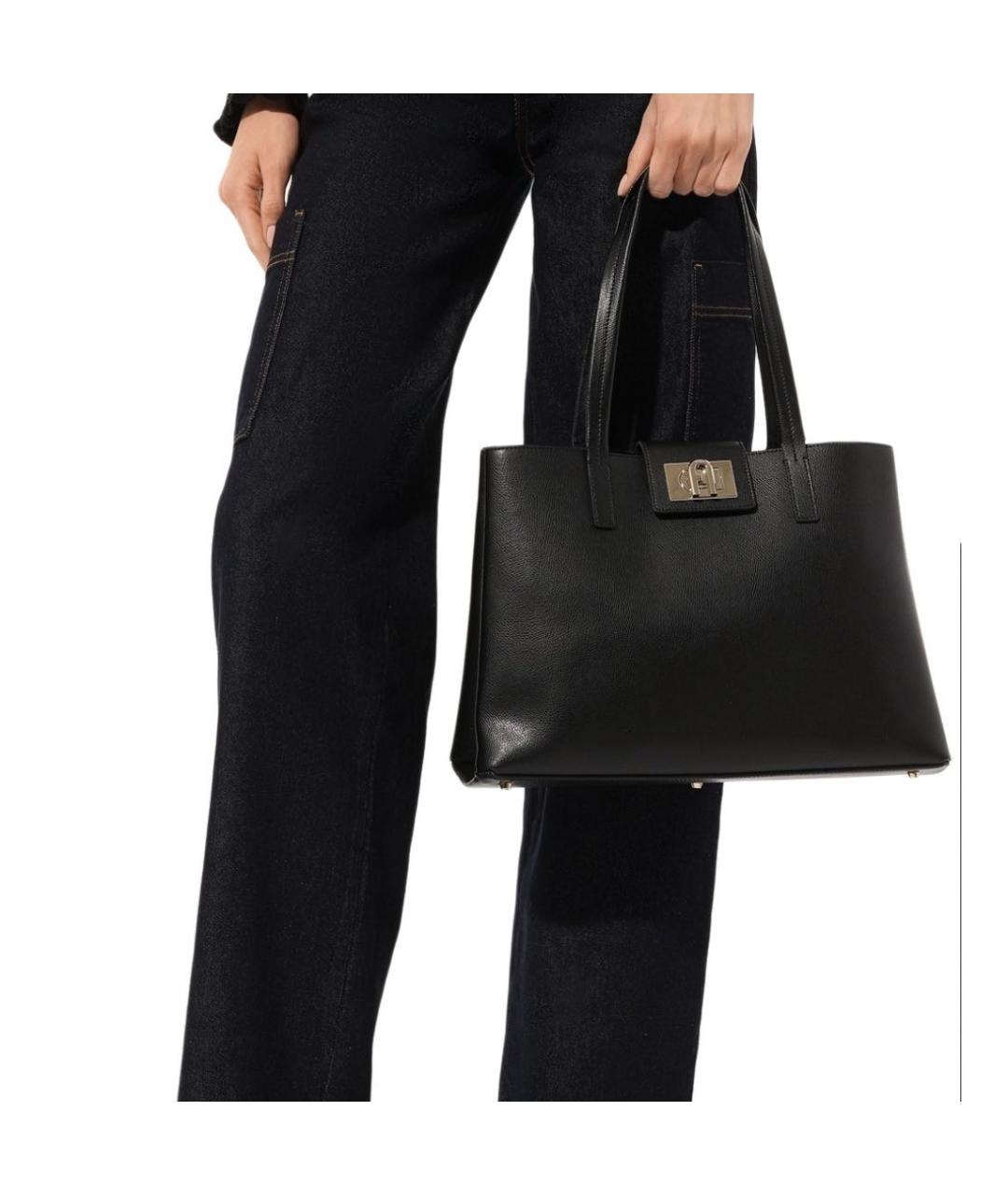 FURLA Черная кожаная сумка тоут, фото 7