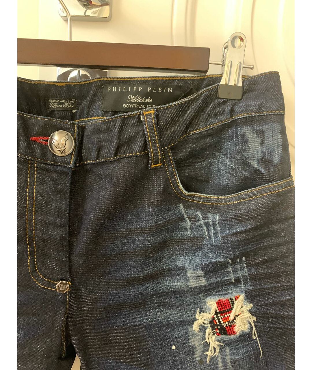 PHILIPP PLEIN Синие хлопковые прямые джинсы, фото 4