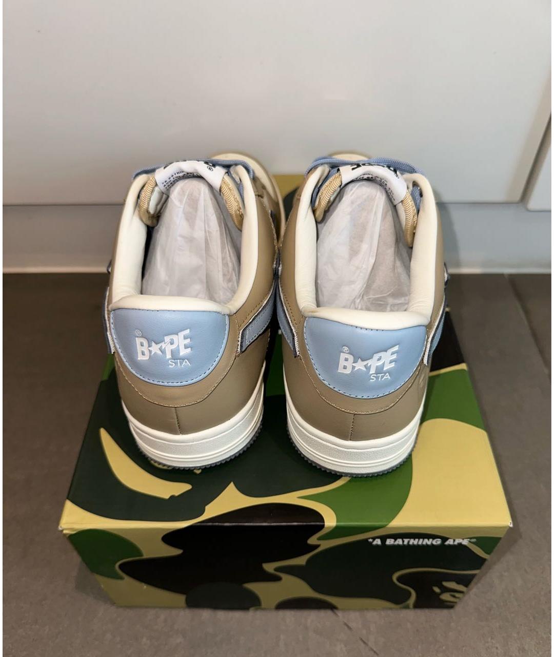 A BATHING APE Бежевые кожаные низкие кроссовки / кеды, фото 3