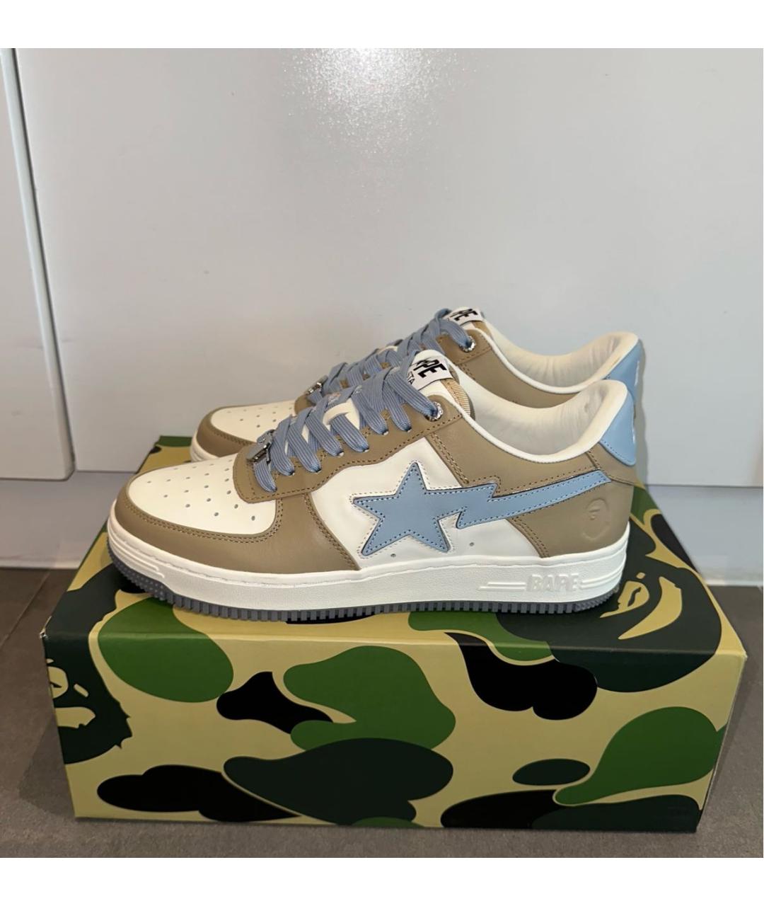 A BATHING APE Бежевые кожаные низкие кроссовки / кеды, фото 4