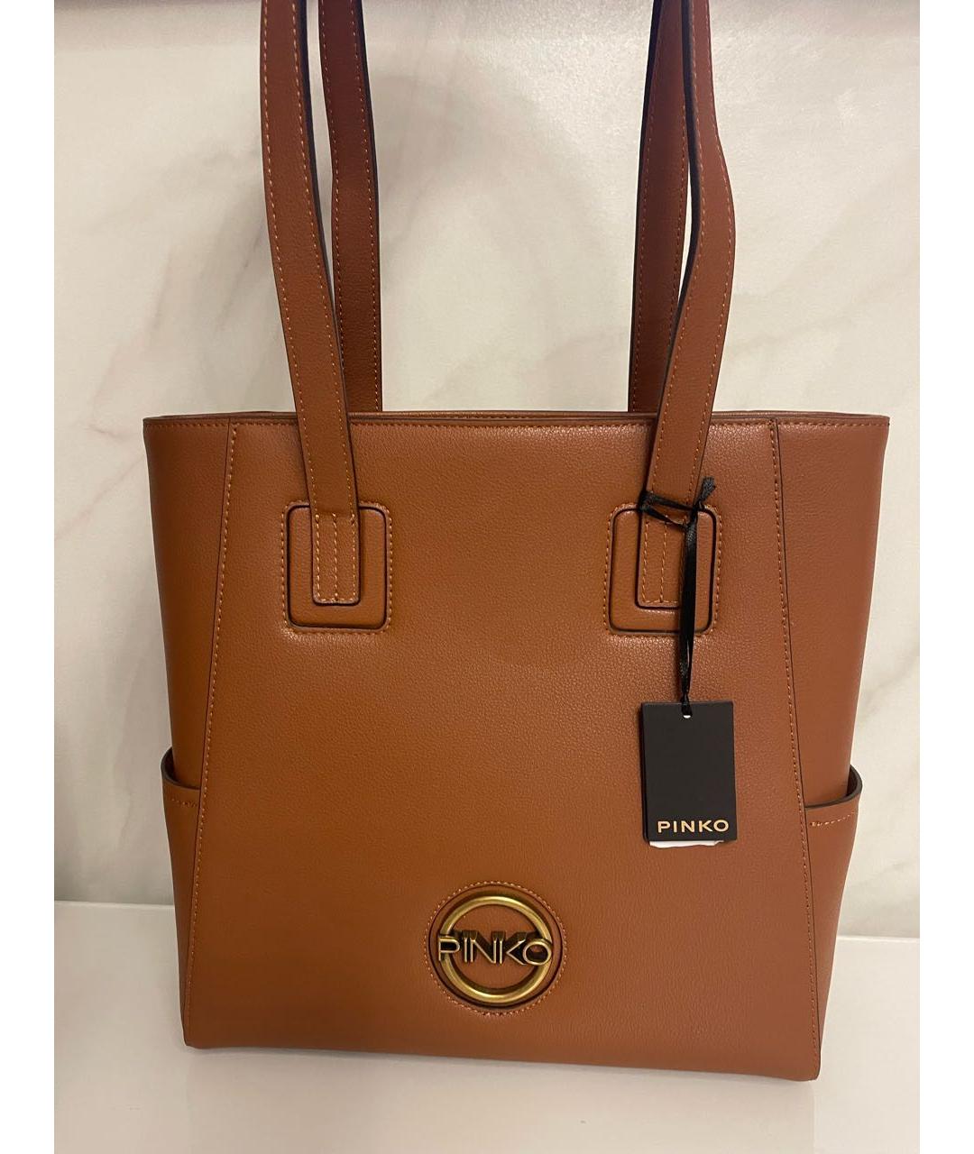 PINKO Коричневая кожаная сумка тоут, фото 5
