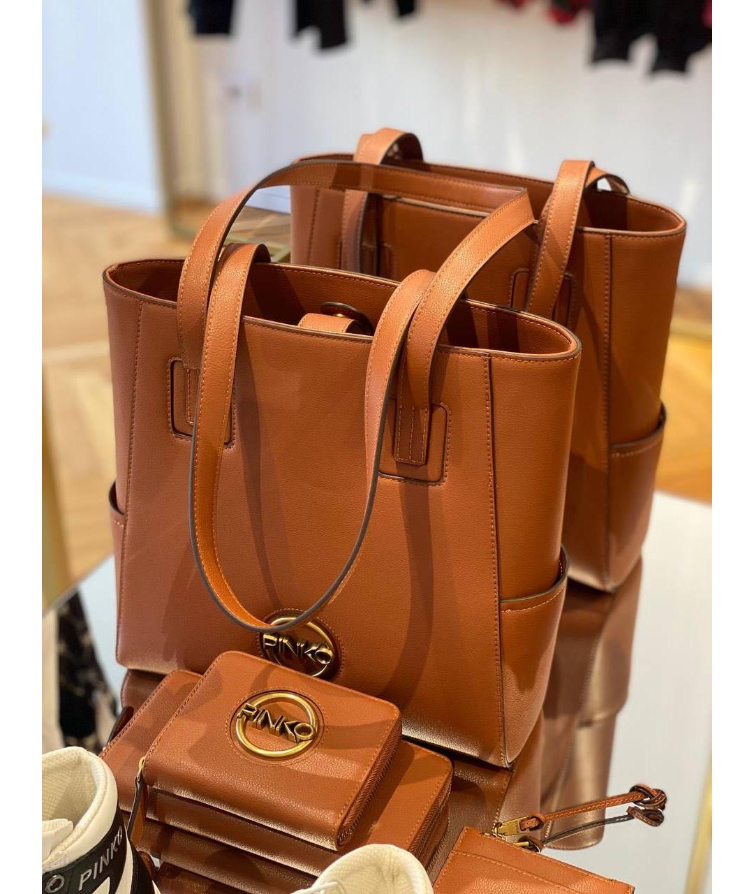 PINKO Коричневая кожаная сумка тоут, фото 3