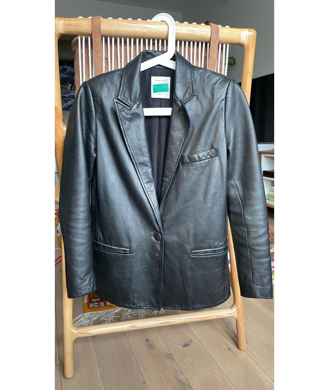 SANDRO Черный кожаный жакет/пиджак, фото 7