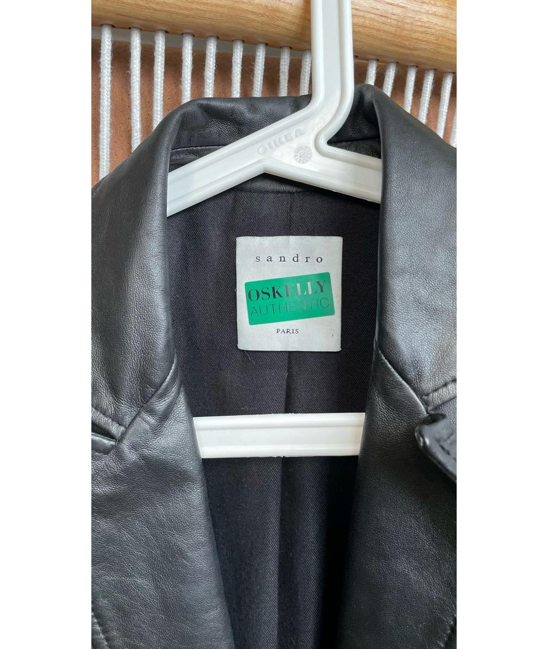 SANDRO Черный кожаный жакет/пиджак, фото 3