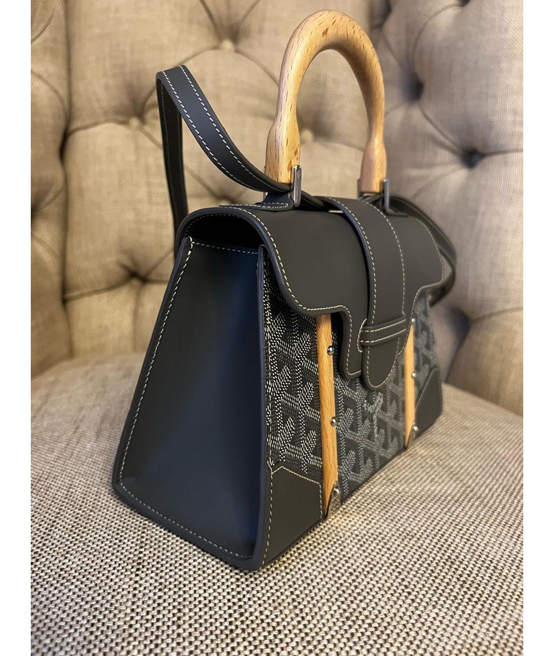 GOYARD Черная кожаная сумка с короткими ручками, фото 2