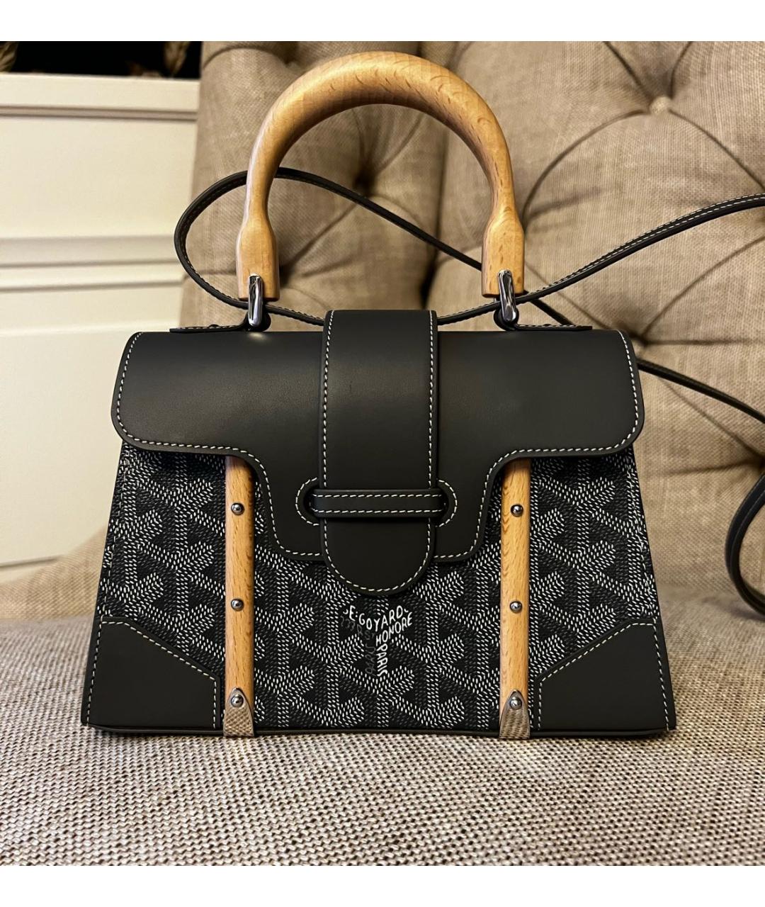 GOYARD Черная кожаная сумка с короткими ручками, фото 5