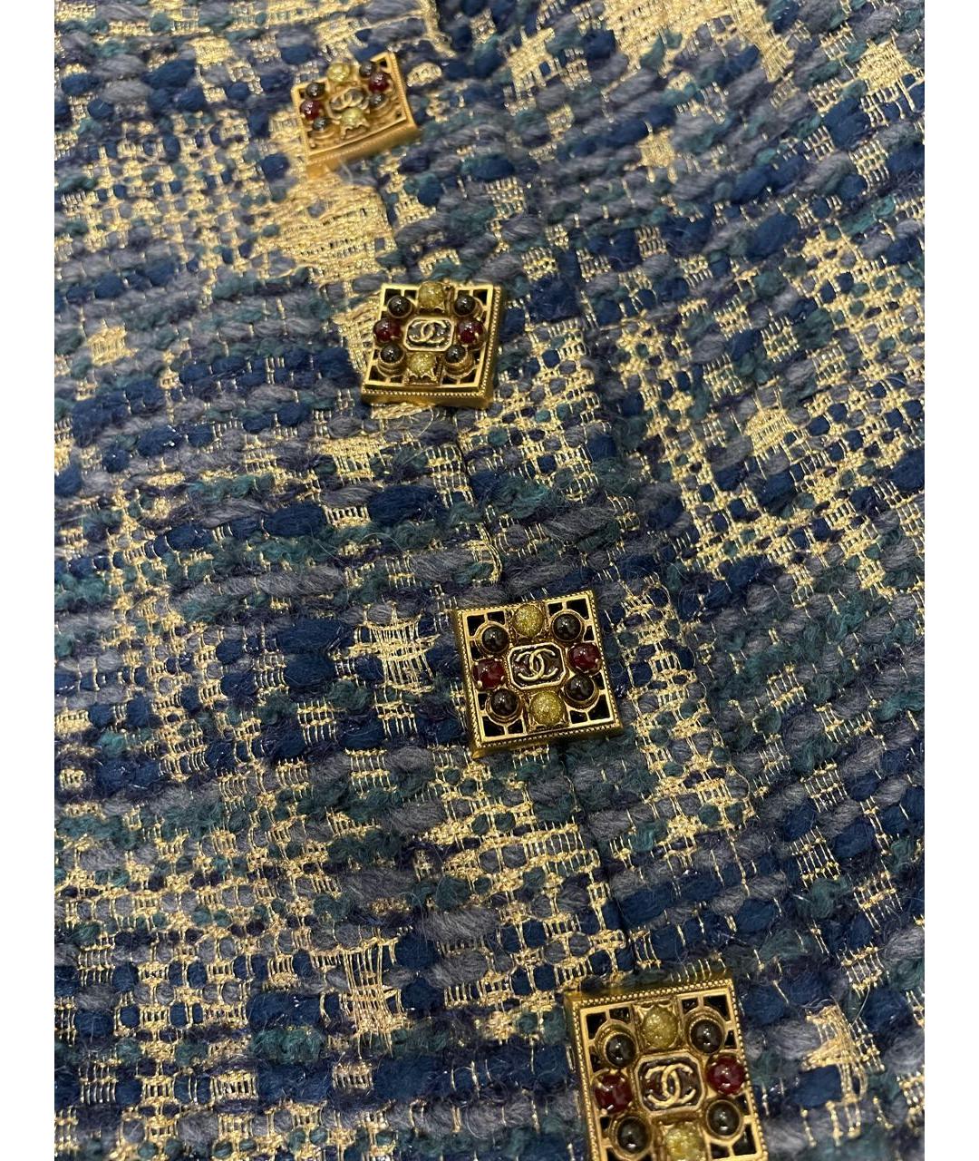 CHANEL PRE-OWNED Темно-синий твидовый жакет/пиджак, фото 3