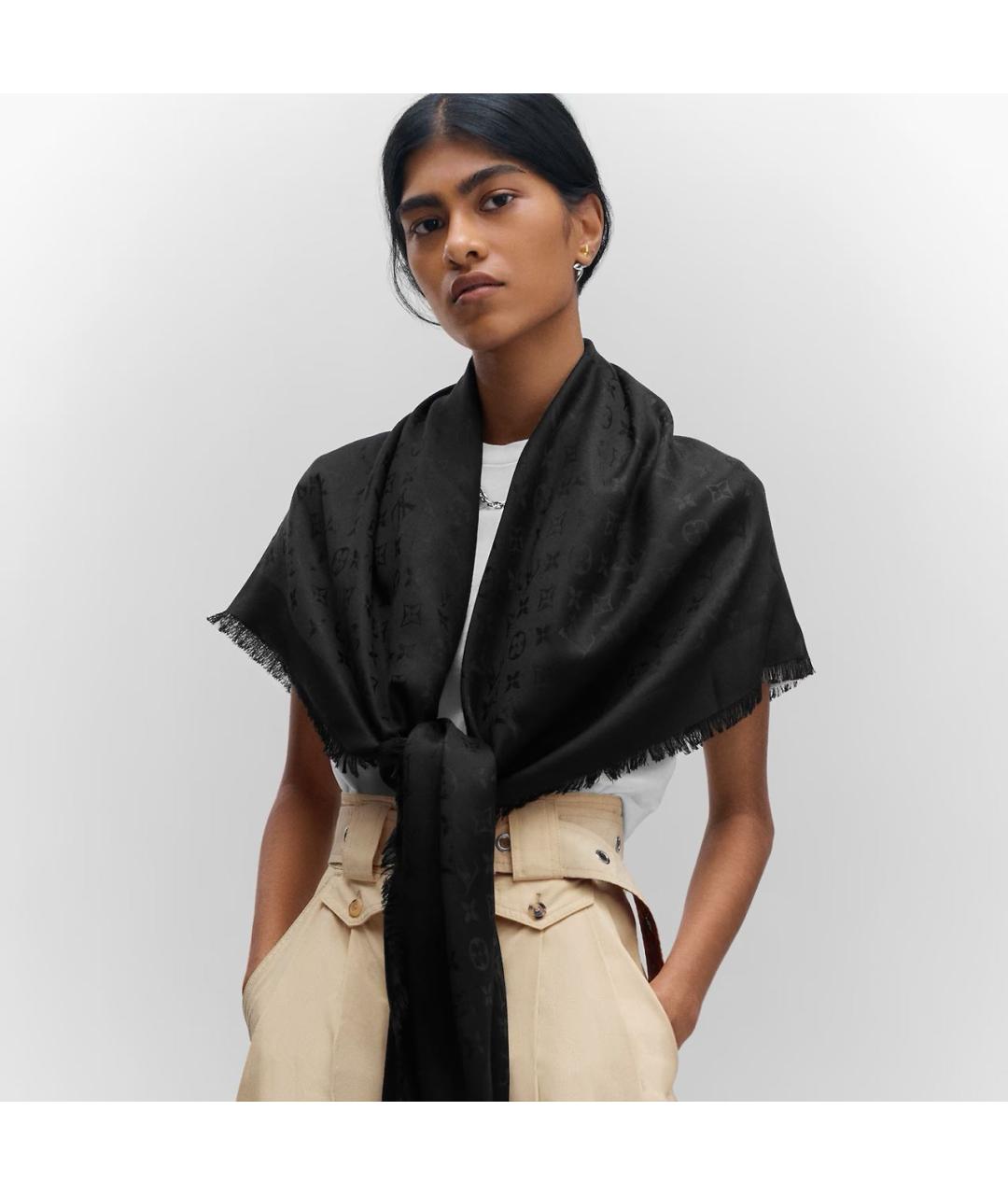 LOUIS VUITTON Черный шерстяной платок, фото 5