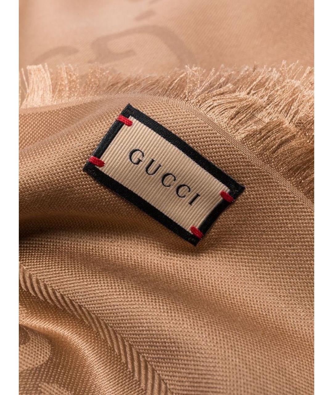 GUCCI Коричневый шерстяной платок, фото 6