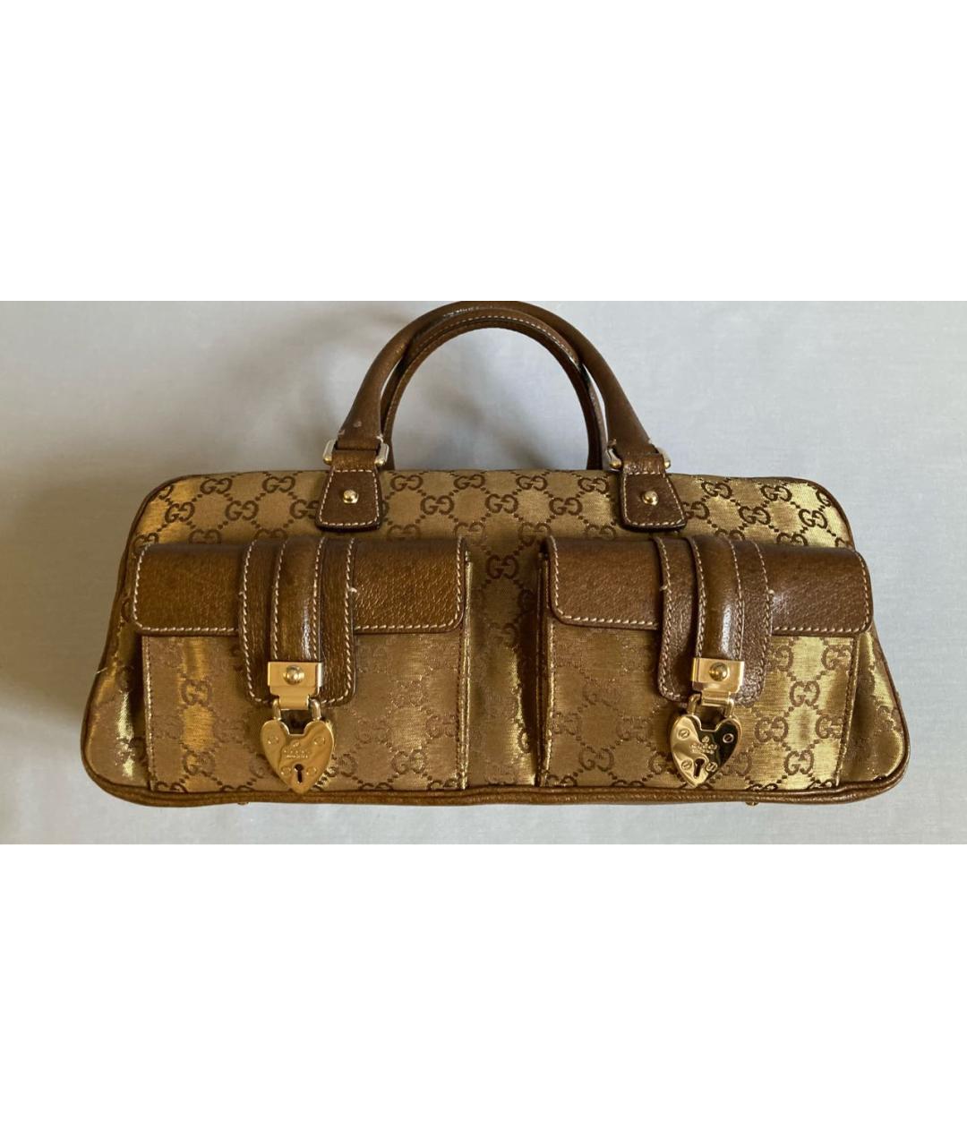 GUCCI Золотая тканевая сумка с короткими ручками, фото 9