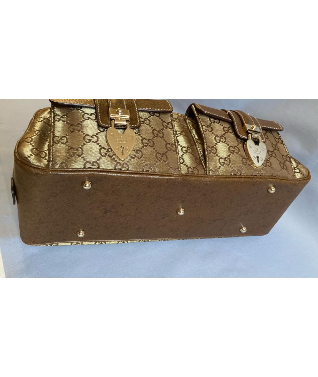 GUCCI Золотая тканевая сумка с короткими ручками, фото 3