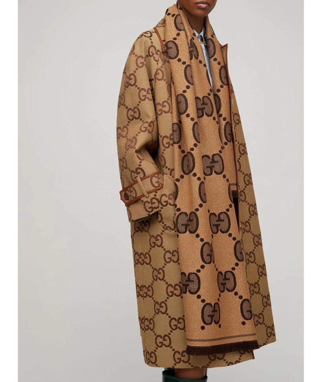 GUCCI Бежевый шерстяной шарф, фото 6