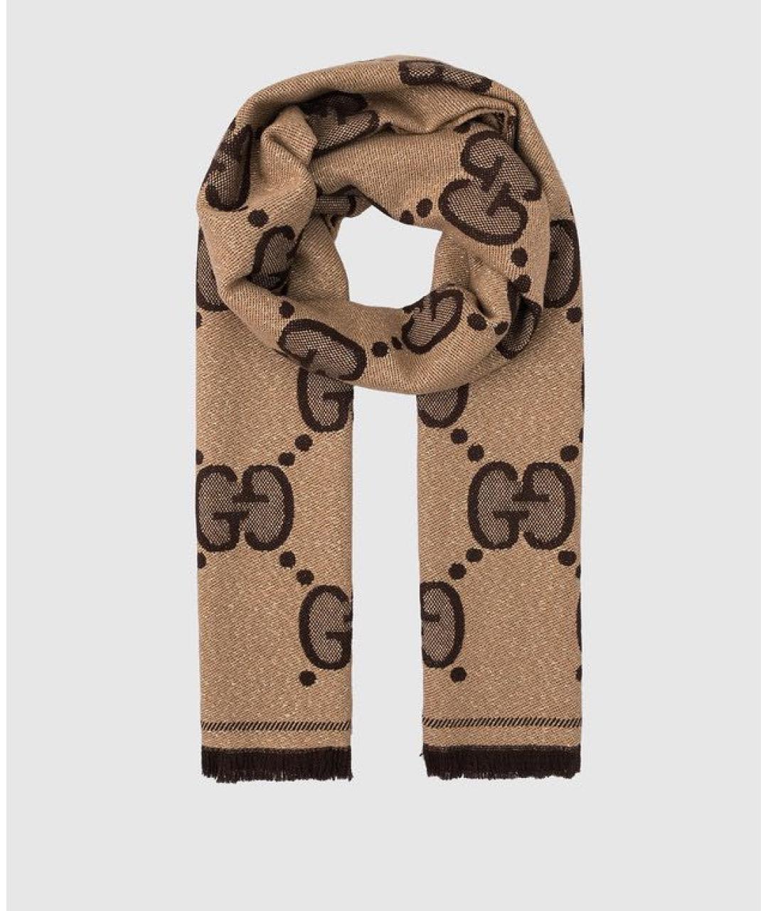 GUCCI Бежевый шерстяной шарф, фото 2