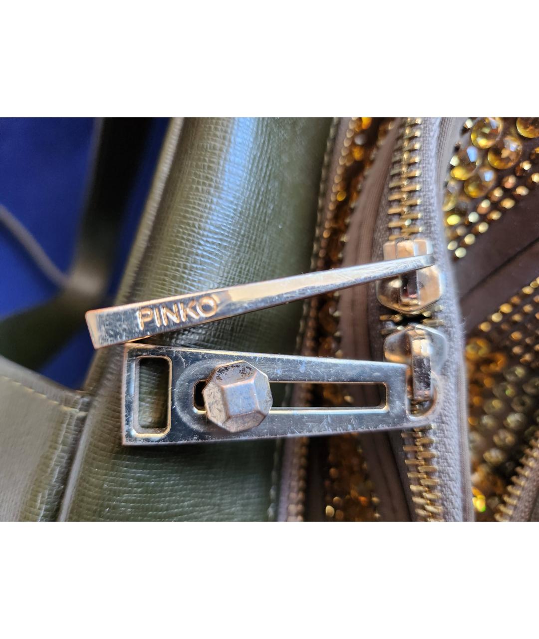 PINKO Хаки кожаная сумка с короткими ручками, фото 6