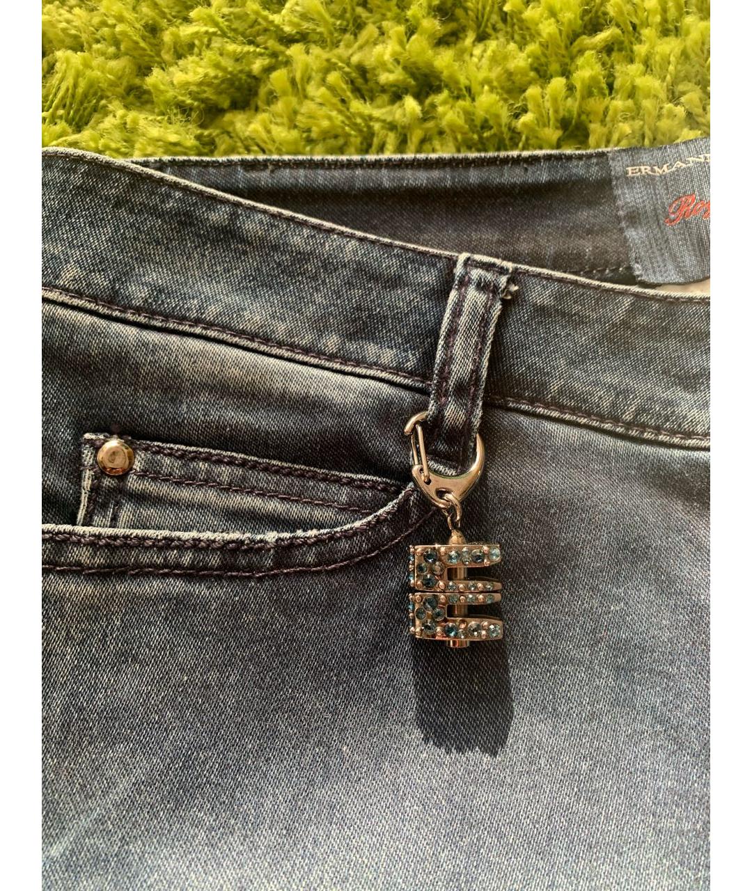 ERMANNO SCERVINO Темно-синие хлопко-эластановые джинсы слим, фото 5
