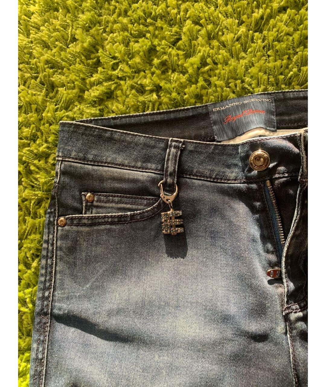 ERMANNO SCERVINO Темно-синие хлопко-эластановые джинсы слим, фото 4