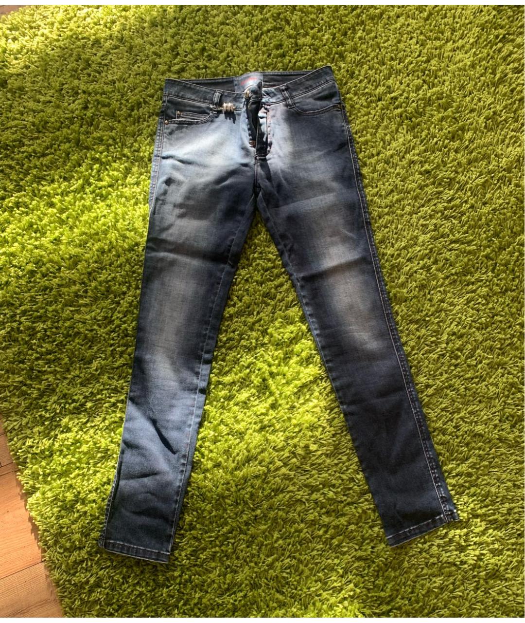 ERMANNO SCERVINO Темно-синие хлопко-эластановые джинсы слим, фото 8