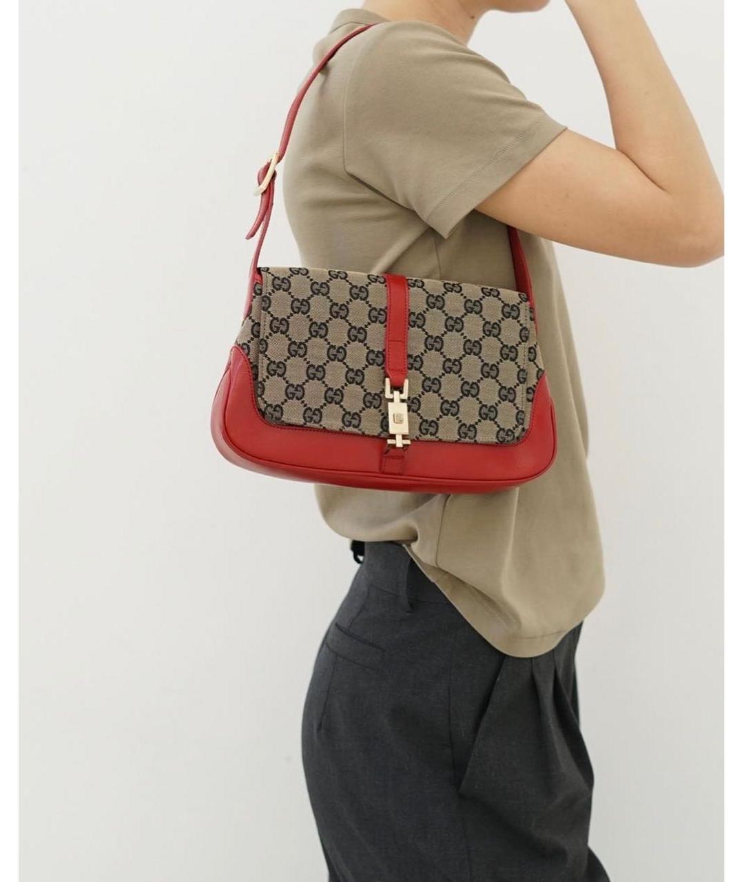 GUCCI Красная тканевая сумка с короткими ручками, фото 4