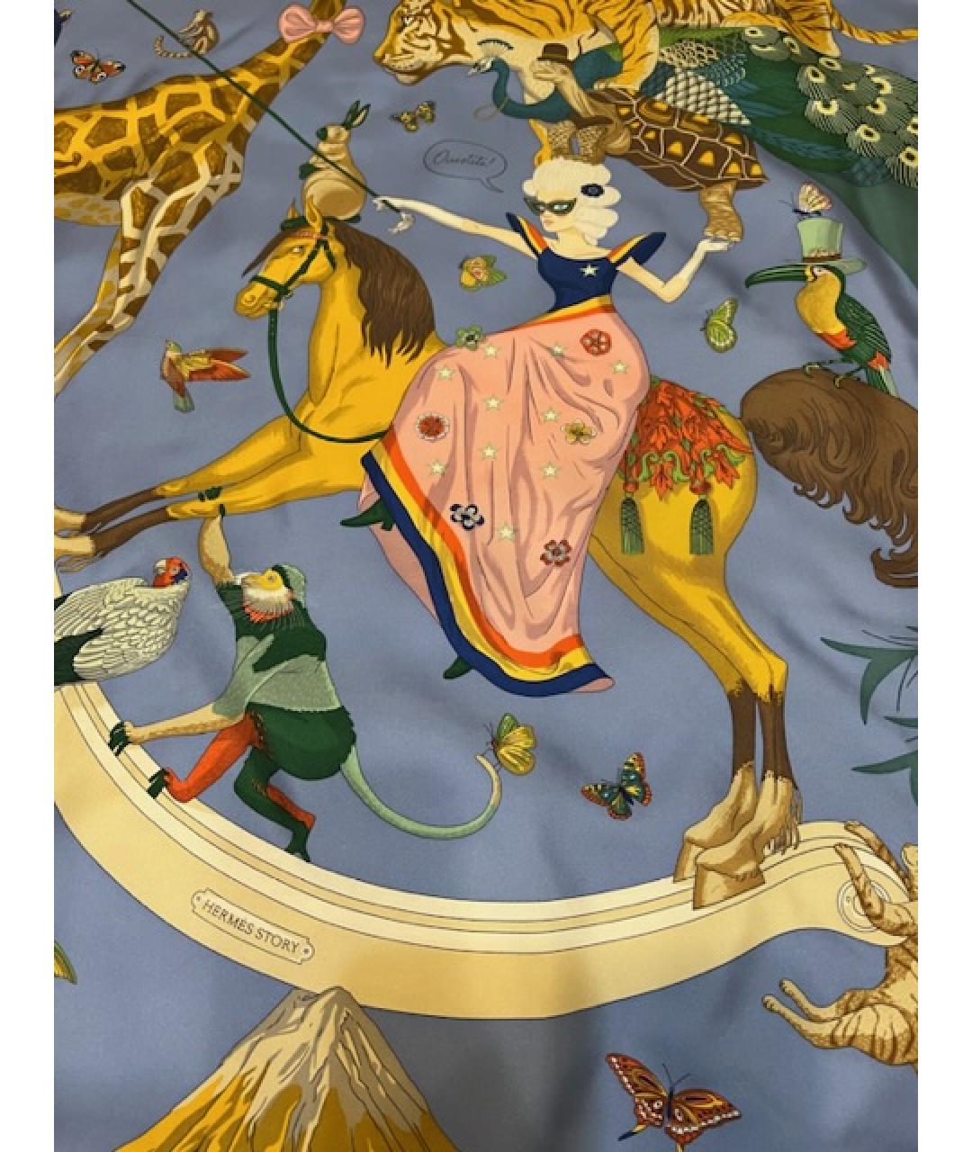 HERMES Голубой шелковый шарф, фото 3