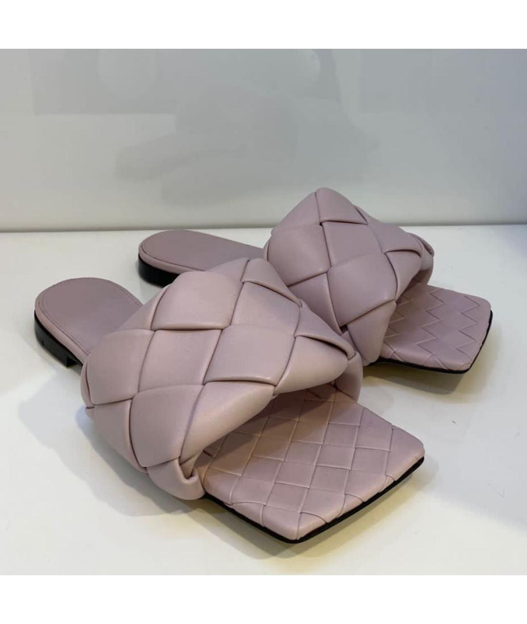 BOTTEGA VENETA Розовые кожаные шлепанцы, фото 2