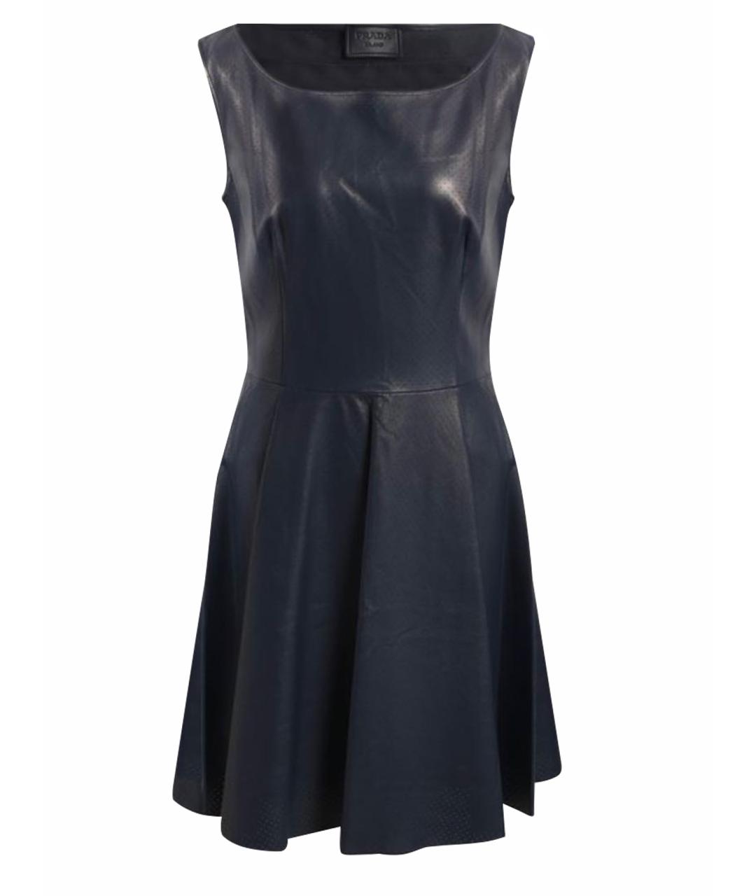 PRADA Темно-синее кожаное повседневное платье, фото 1